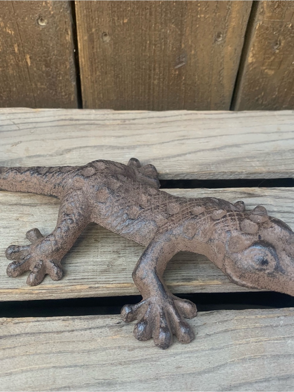 Brown Cast Iron Decorative Gecko Reptile Figurine -